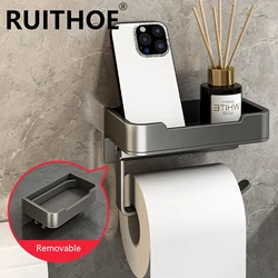 Toiletpapierhouder Ruimte Aluminium Wandgemonteerde Zwarte Toiletpapierrolhouder Badkamer Accessoires Hardware Decor Opbergplank