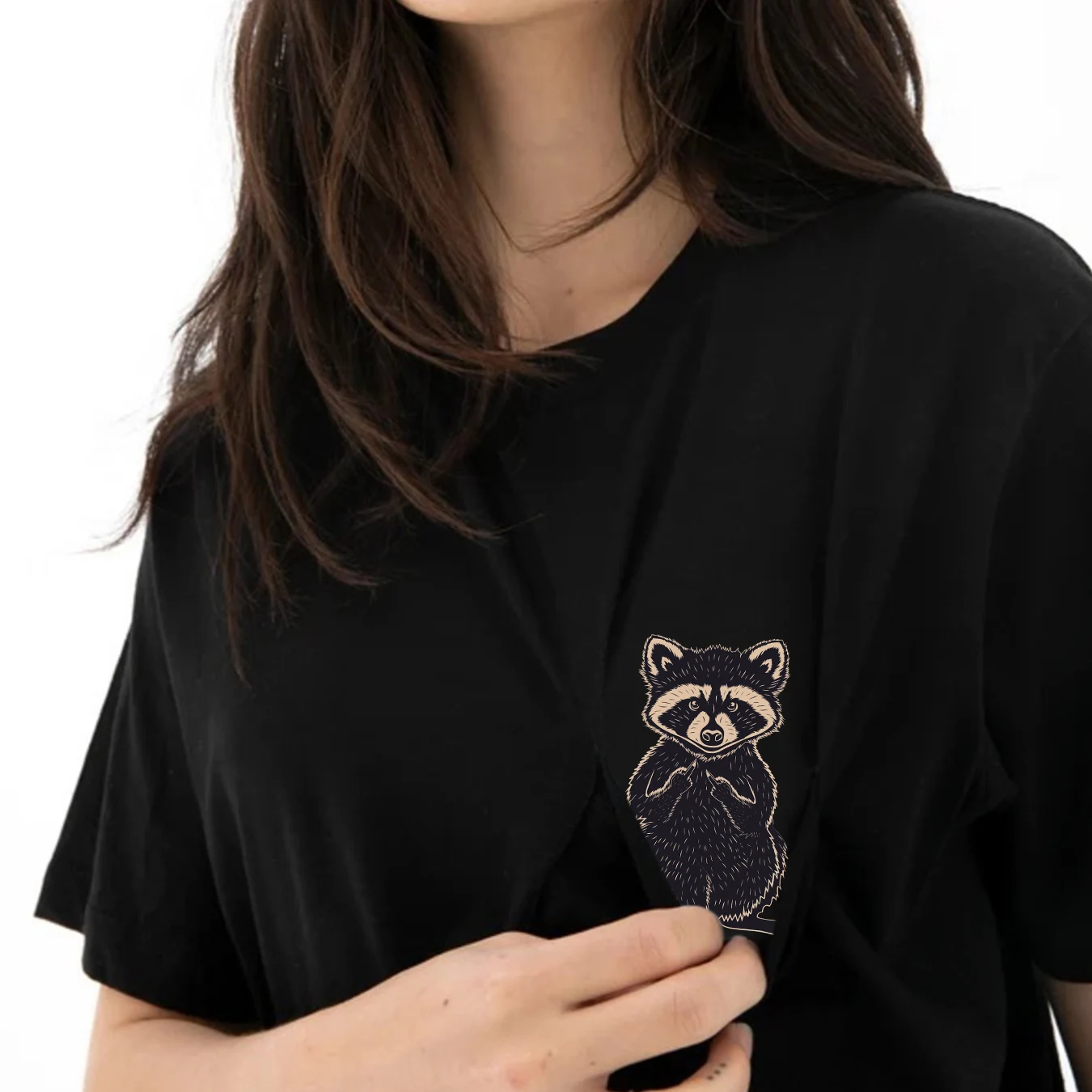 CLOOCL Funny T-Shirt Fashion Brand Middle Hand Pocket Raccoon T-shirt Men\'s for Women Shirts Hip Hop Tops Funny Cotton Tees