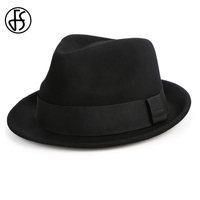 FS Vintage Black Hats Men Women Unisex Church Jazz Hat Gentlemen Wool Felt Fedoras Ribbon Trilby Panama Gangsters Cap Hat