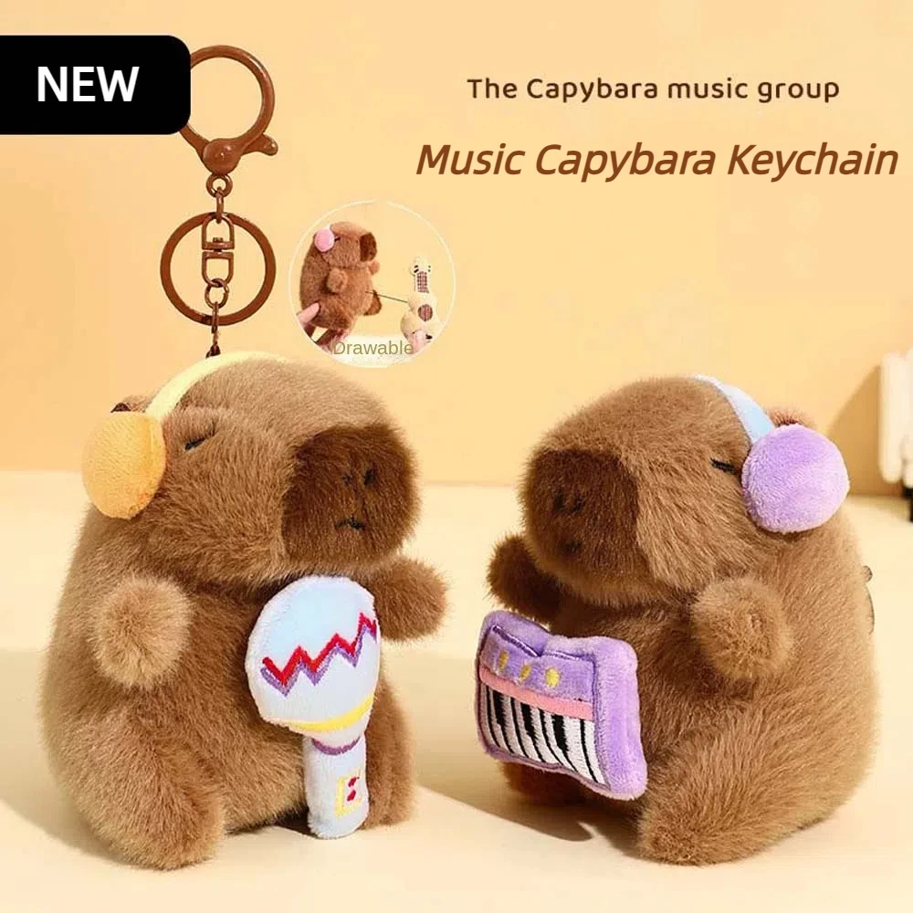 Musik Capybara Gitarre Capybara Schlüsselanhänger Tierpuppe Klavier Gitarre Form Cartoon Schlüsselanhänger Plüsch Cartoon Tier Anhänger