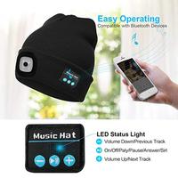 Bluetooth-compatible 5.0 Unisex Winter Beanie Knitted Hat Wireless Headphone with LED Light