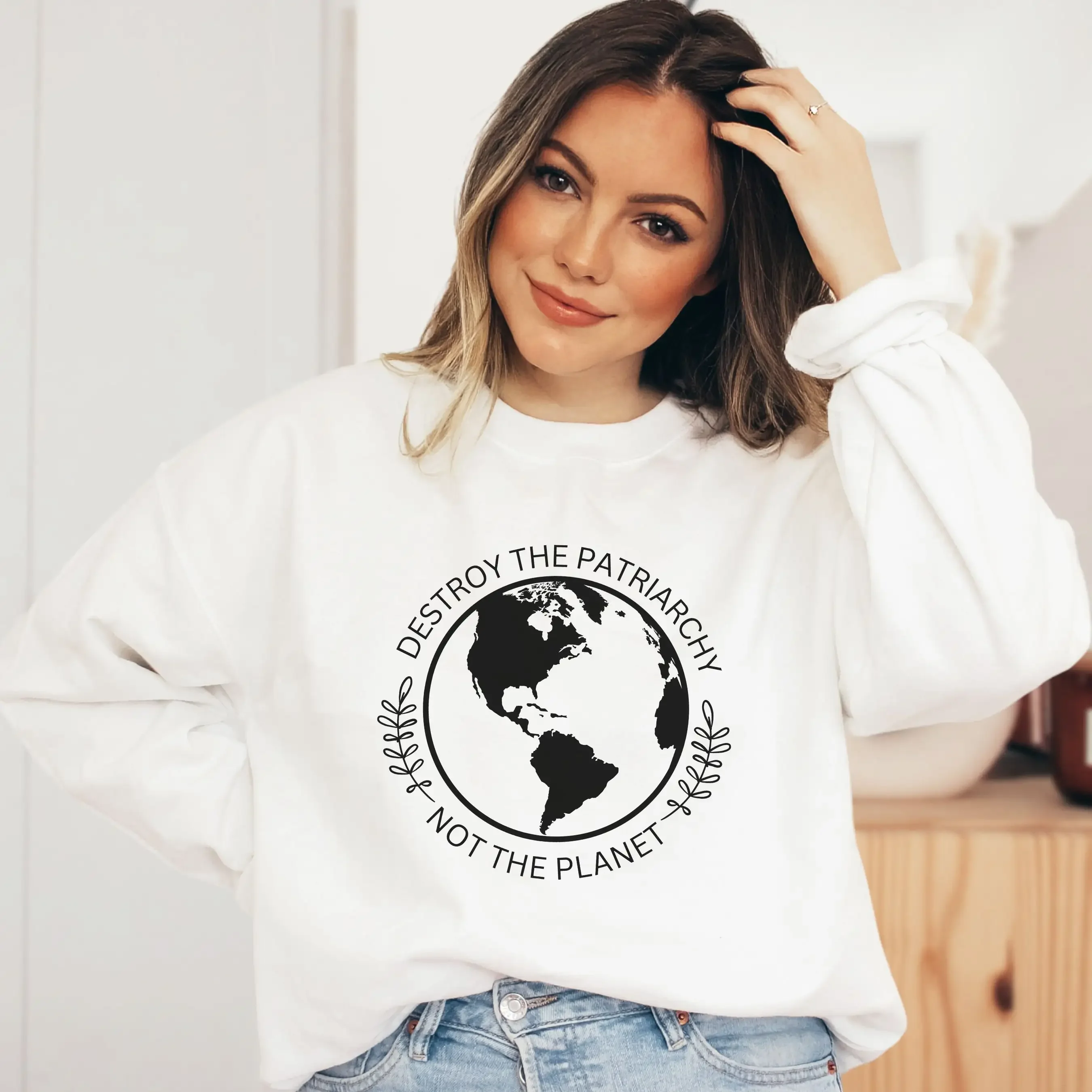 

Destroy The Patriarchy Not The Planet Women's Human Rights Sweatshiort O Neck Graphic Jumpers Feminism Girl Power Clothing