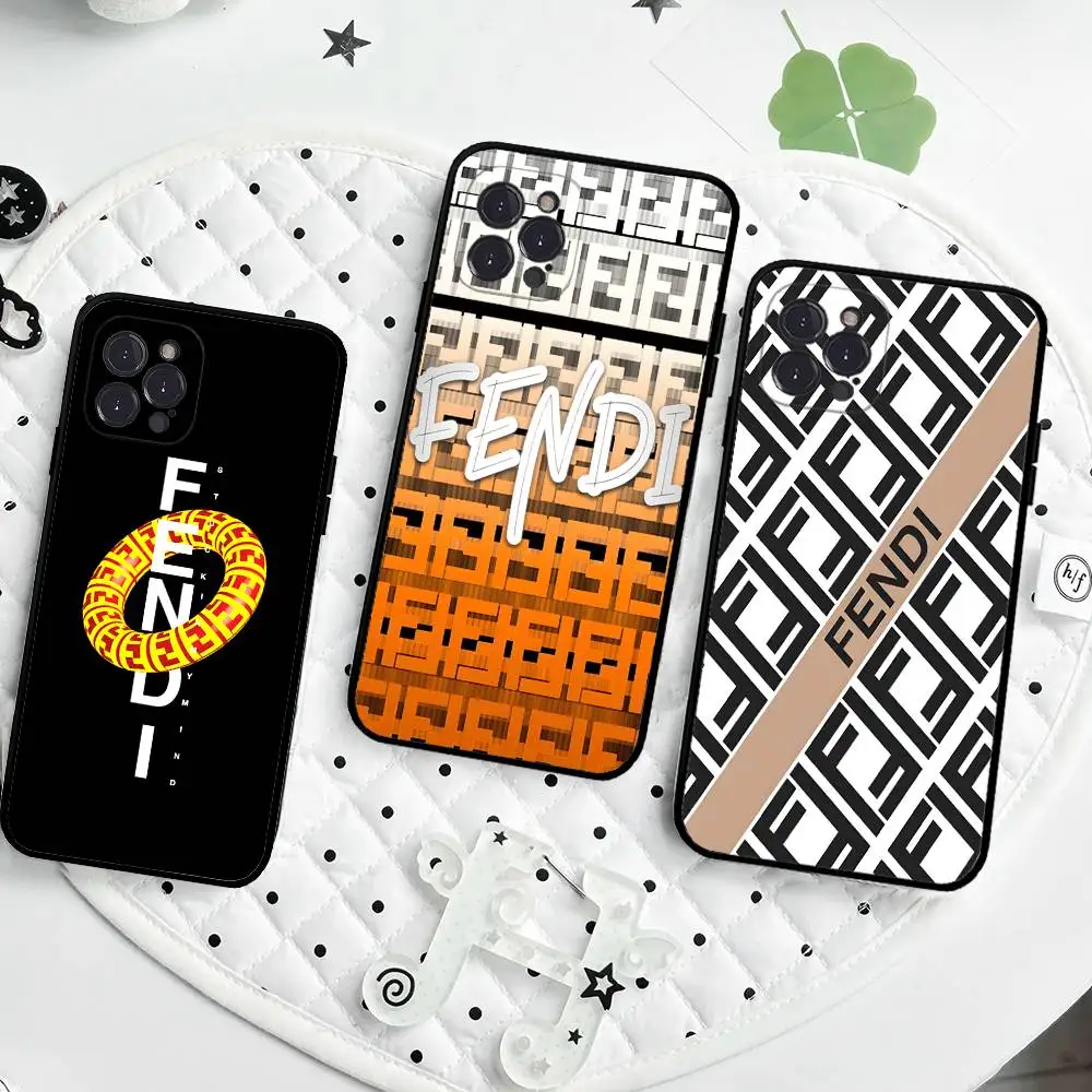 Funda de Teléfono con Logotipo F-fendi de Lujo para iPhone 17 16 15 14 13 12 11 Pro Max Plus, Cubierta Negra Suave
