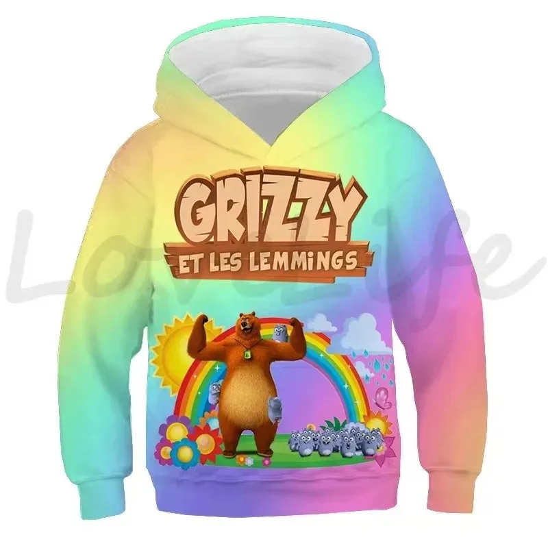 Autumn Children\'s Sunlight Grizzly Bear Hoodies Kids Casual Sweatshirts Boys Girls Tops Grizzy And The Lemmings Pullovers