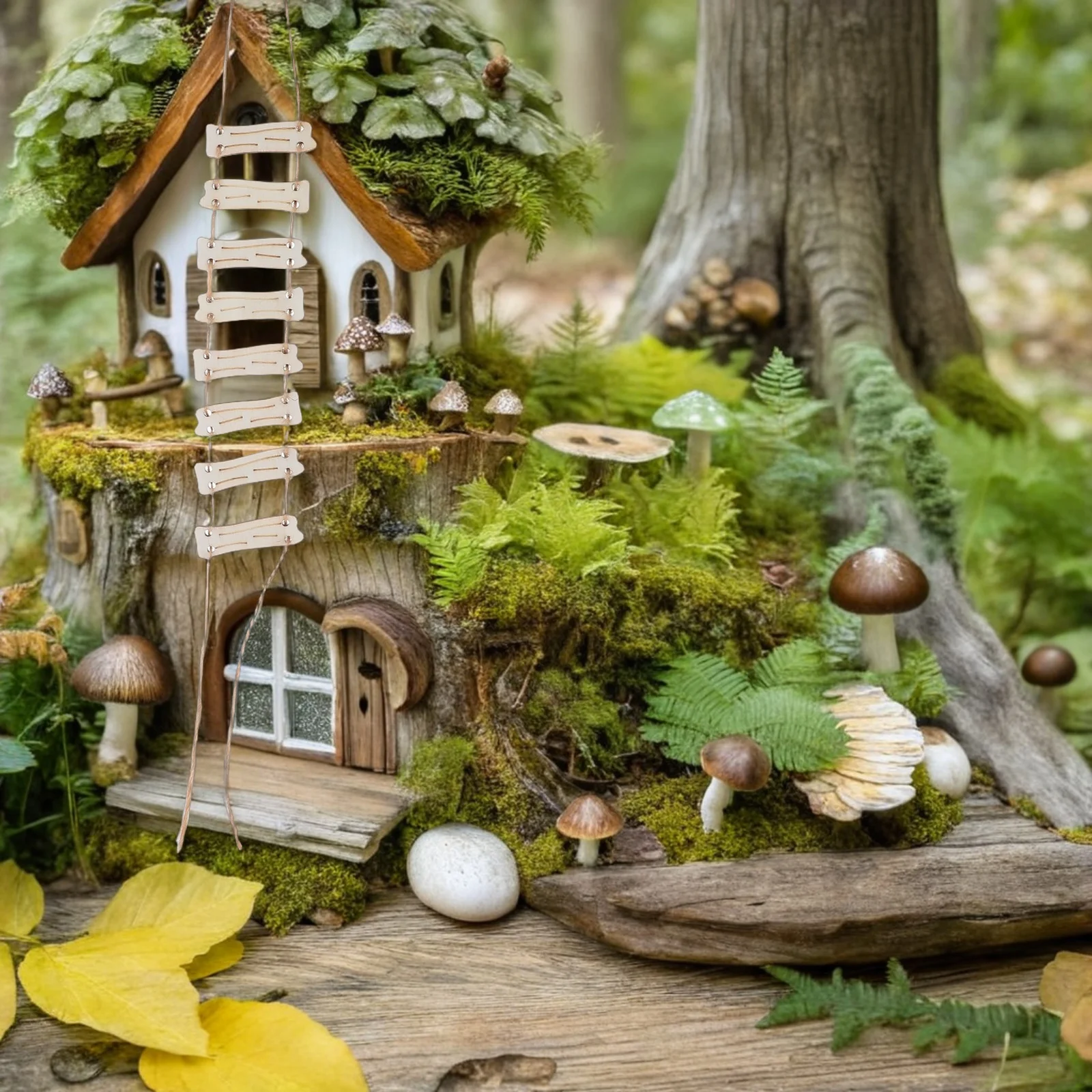 

1 set Wooden Miniature Ladder Decoration Light Brown Dollhouse Accessories Photography Prop Versatile