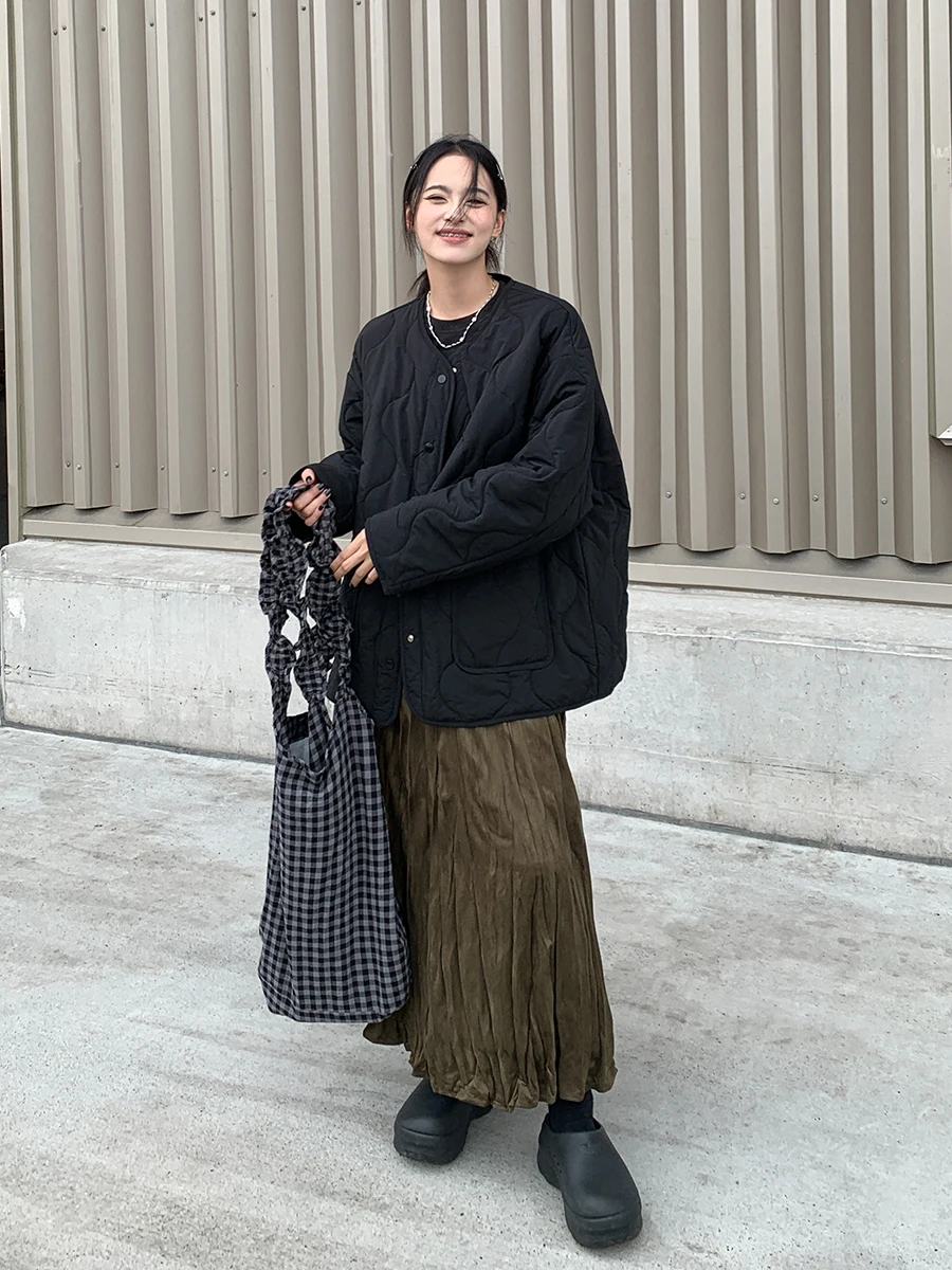 

Легкая повседневная хлопковая куртка с ретро-узором в виде тыквы, женская осенне-зимняя свободная куртка без воротника, хлопковое пальто Sixi Four Happine