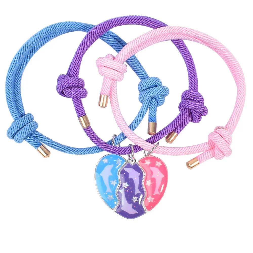 3pcs Cute Dolphin Heart Shape Magnet Bracelet, Lovely Animal Friendship Bracelet Set of Handmade Weaved Jewelry for Friends 2025