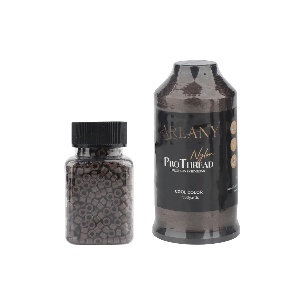 arlany-arlany-1000個入りマイクロリングリンク、目に見えないビーズ、1500ヤードのナイロン接着縫製糸付き、縫い付け式ウィッグエクステ用