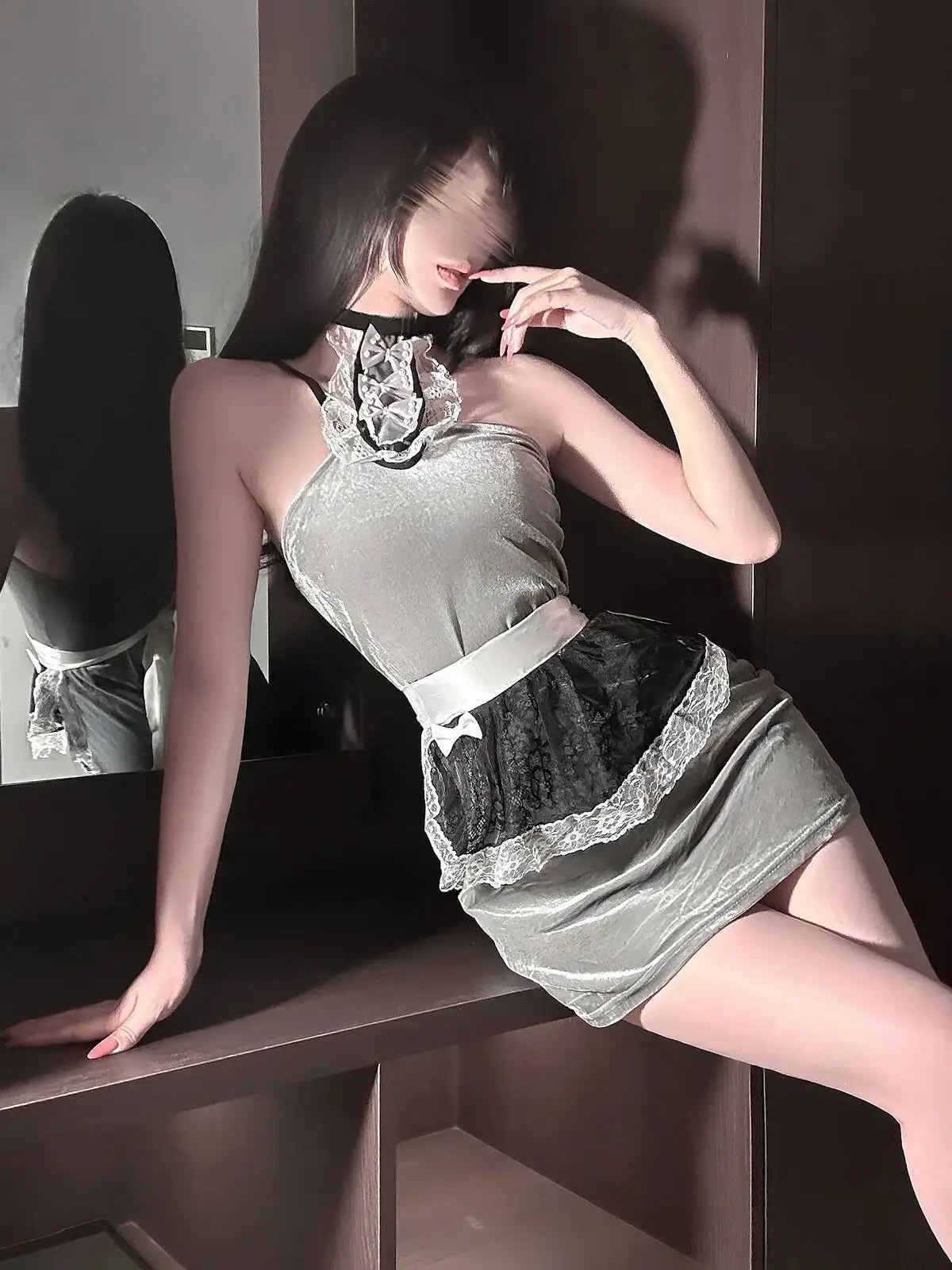 Seksowna Urocza Słodka Strój Pokojówki Czysta Pożądanie Kobieca Sukienka Styl Bojowy Czysta Pożądanie Sukienka z Koronkowym Wykończeniem i Kokardą Fartuch Urocza VQEB