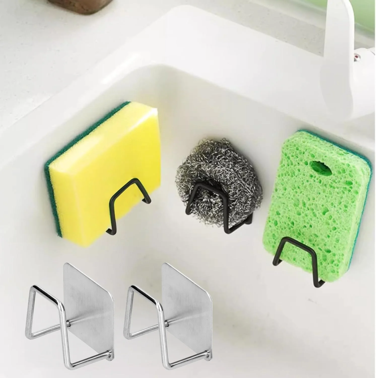 

Quick Drying Multifunctional Sponge Holder 2 Pcs, Kitchen Sink Storage Organizer for Dish Brush and Cleaning Sundries, Space Saving Kitchen Gadget