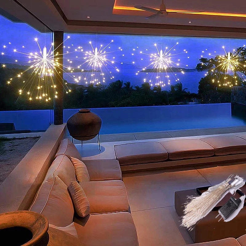 500 LED magnifiques feux d'artifice fée lumières bricolage noël et nouvel an chambre décoration éclairage guirlande chaîne lumières