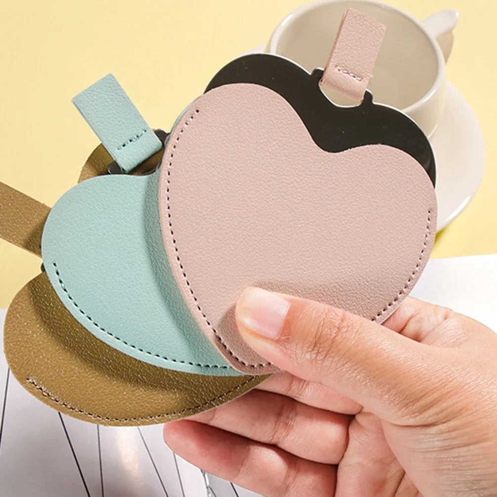 Private Label Mini Leather/Stainless Steel Mirror Custom Logo Heart Shape Girl Portable Mirror Pocket Bag Makeup Wholesale