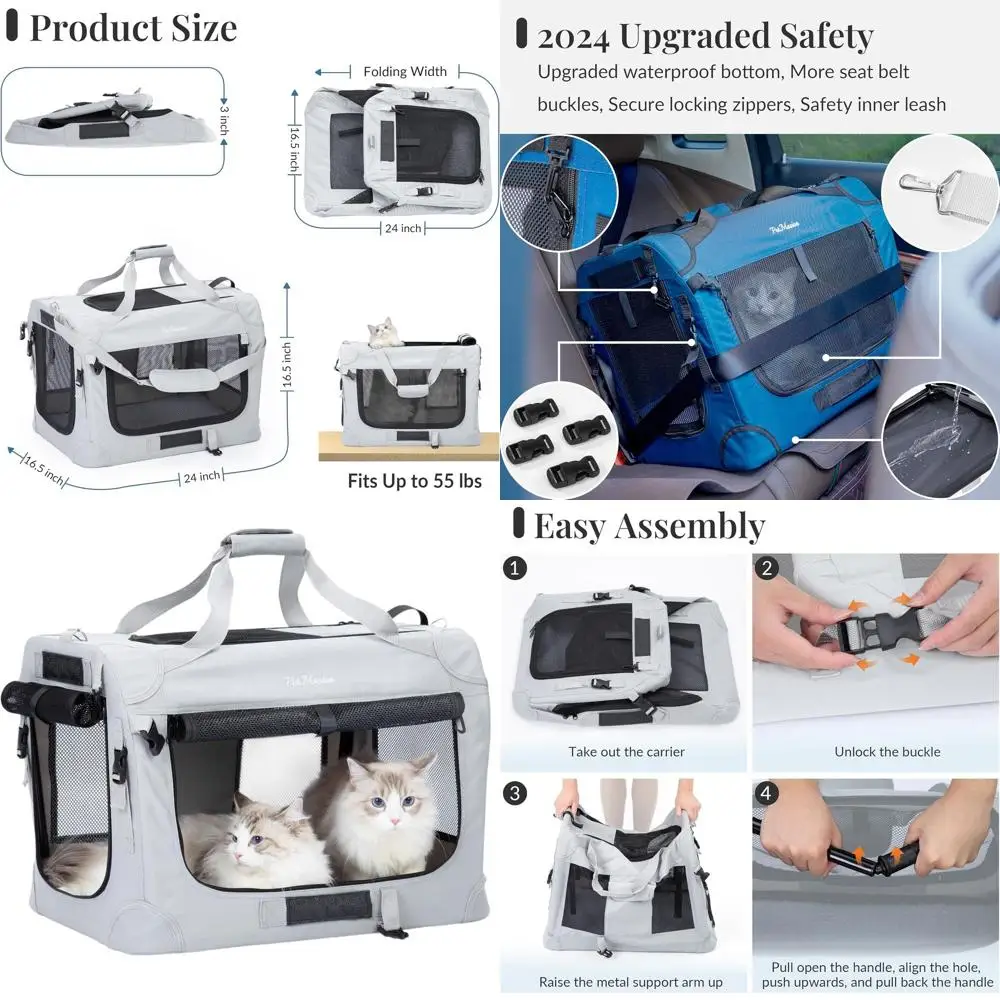 

Мягкая складная переноска для кошек XL на 2, подходит для больших кошек более 20 фунтов, портативная сумка для путешествий в автомобиле