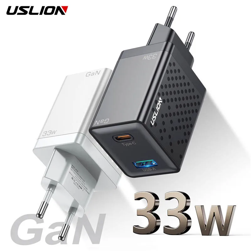 USLION 33W GaN USB C Charger Laptop Tablet PD Fast Charging For Iphone 14 13 Type C Quick Charger QC4.0 3.0 EU KR Plug Adapter