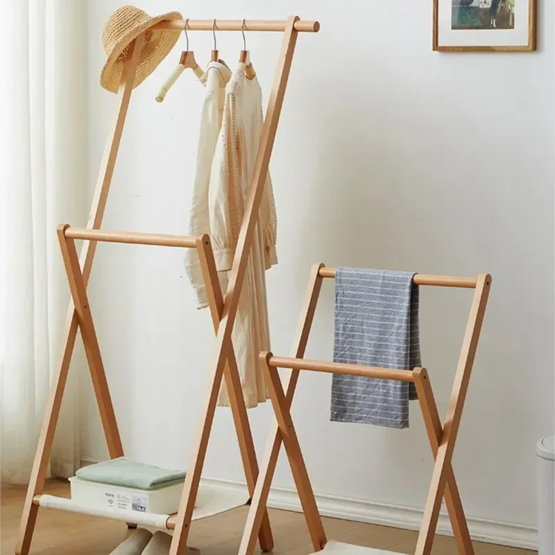 Clothes Rack Storage Japanese-style Simple Multifunctional Household Indoor Bedside Folding Hanger Solid Wood Floor