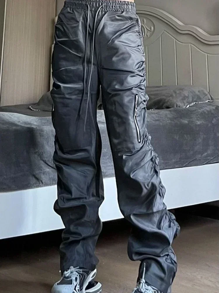 Männliche Hosen Falten Herren Cargohose Biker Grau Hip Hop Motorrad Emo Modekleidung Ästhetisch Hochwertiges Nylon Luxus