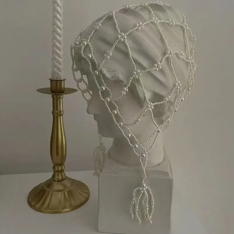 Speciale witte kralenhoed, bruidskralenhoofdtooi, nieuwigheid cosplay vakantiefeest hoofddeksels voor damesmeisjes