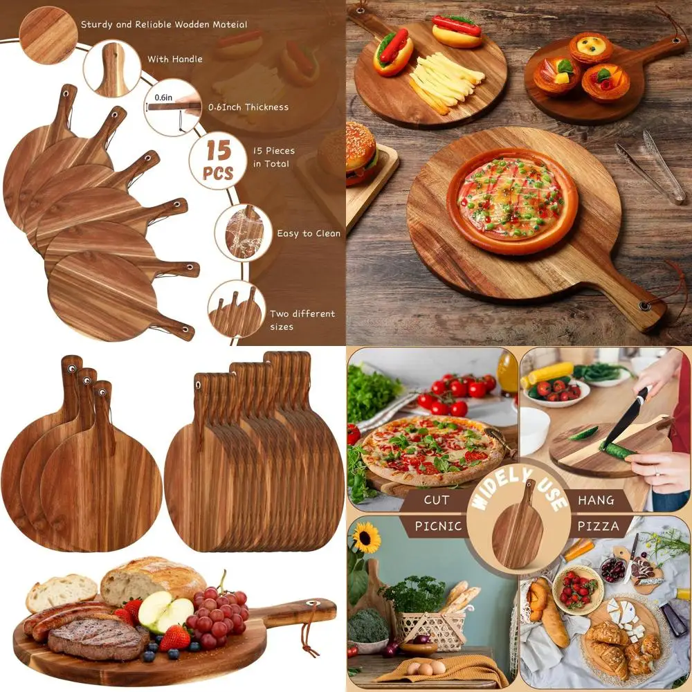

Набор из 15 досок из дерева акации с ручкой — большие, средние и маленькие для сервировки мяса, пиццы, хлеба и выпечки (Charcuterie, Choppi)