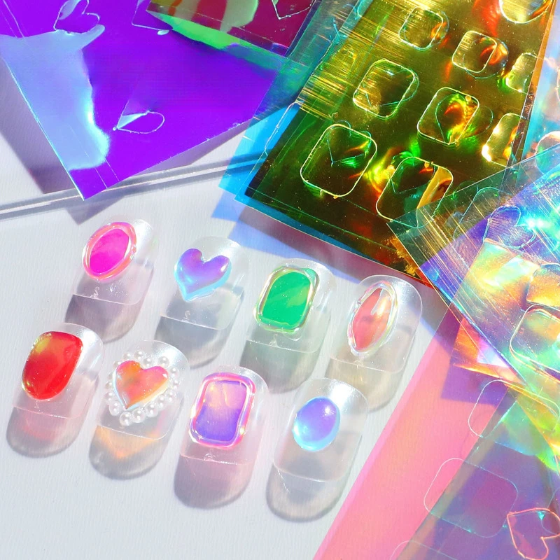 

11pcs Nail Art Aurora Ice Crystal Foil Sheets Large Laser-Cut Glitter Stickers Transparent Adhesive-Free Stickers