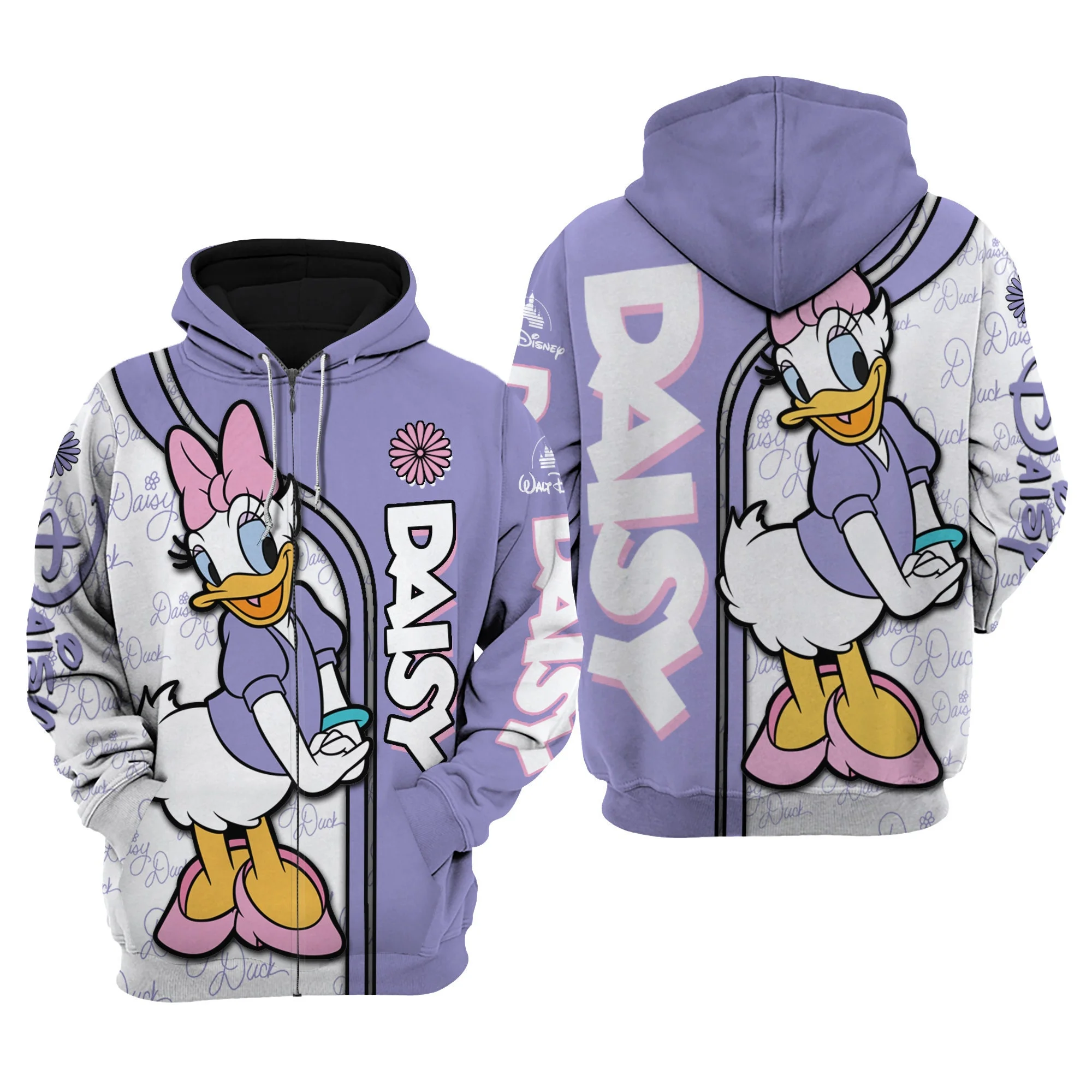 2024 Autumn and Winter New 3D Printed Daisy Duck Disney Unisex Cartoon Pattern 3D Hoodie Casual Hip Hop Street Sweatshirt