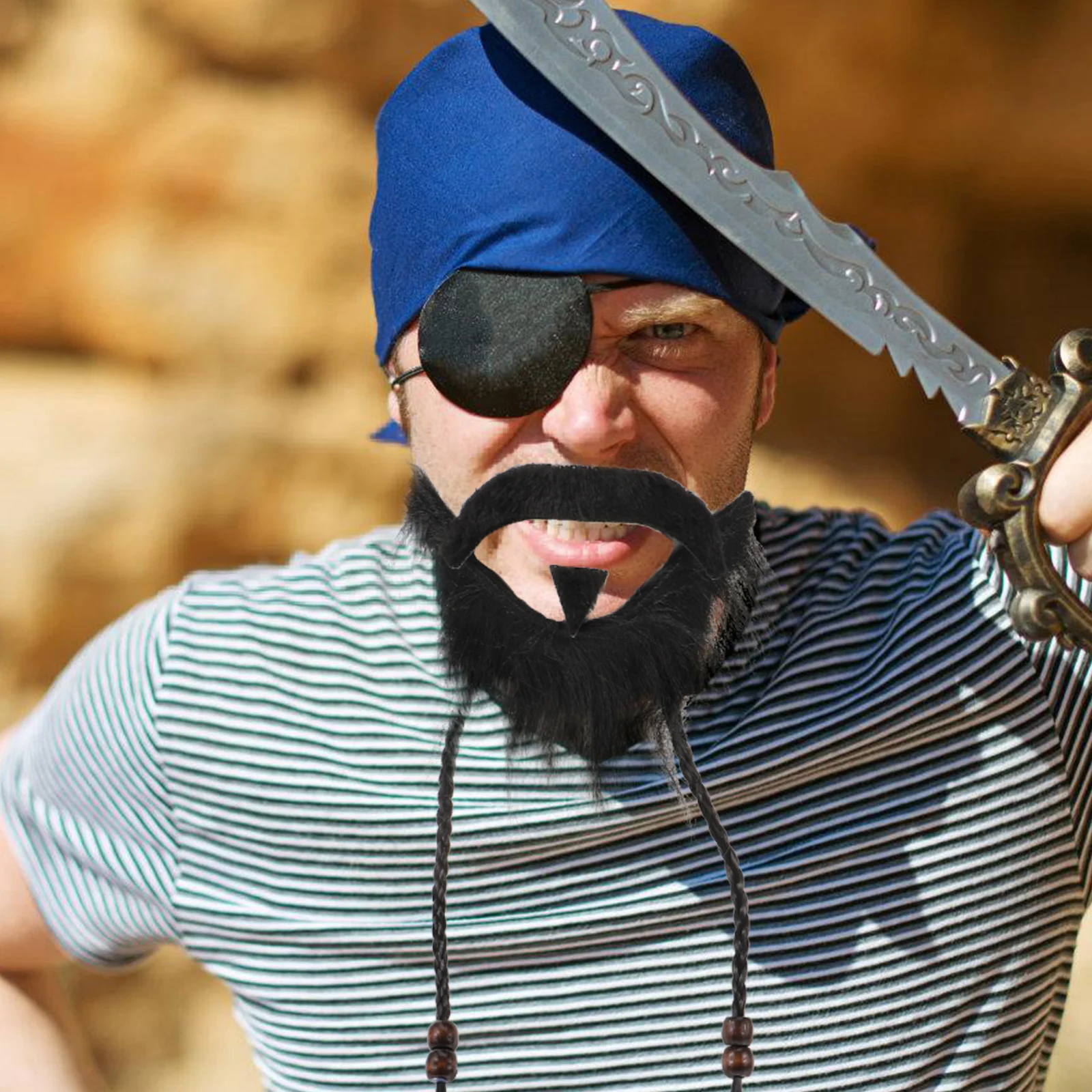 1 セット偽ひげキットリアルな偽口ひげあご三つ編みひげ面白い仮装パーティーコスプレ海賊アクセサリー偽ひげ