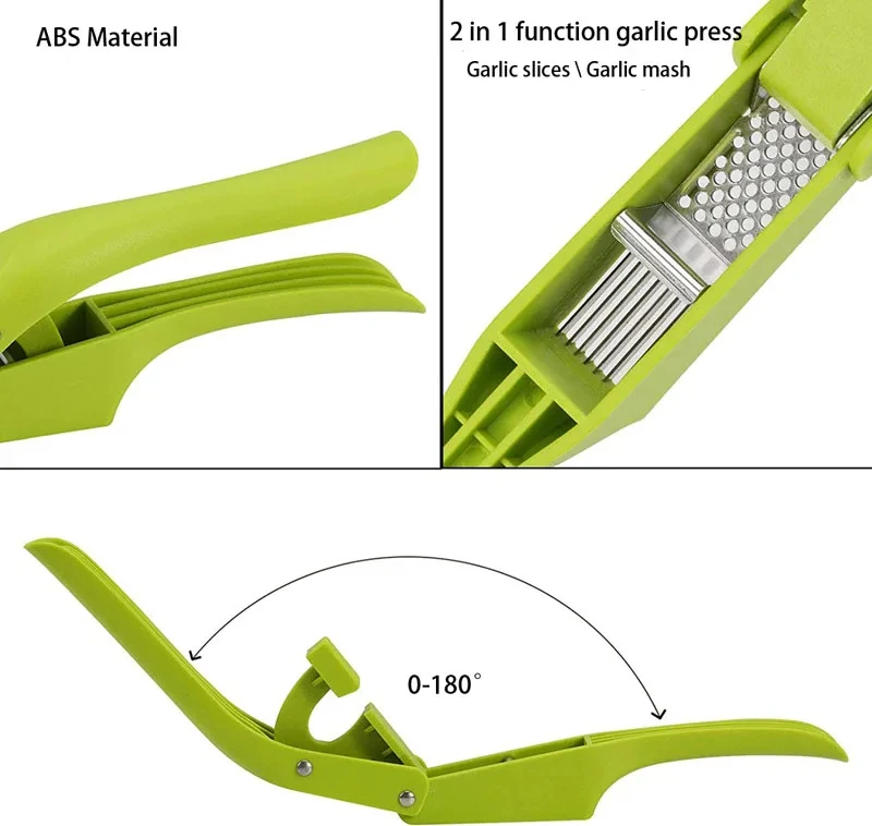 2-in-1 Multifunctional Garlic Press for Pressing Mash Garlic and Sliced Garlic Vegetable Squeezer for Home Cooking Masher Tool