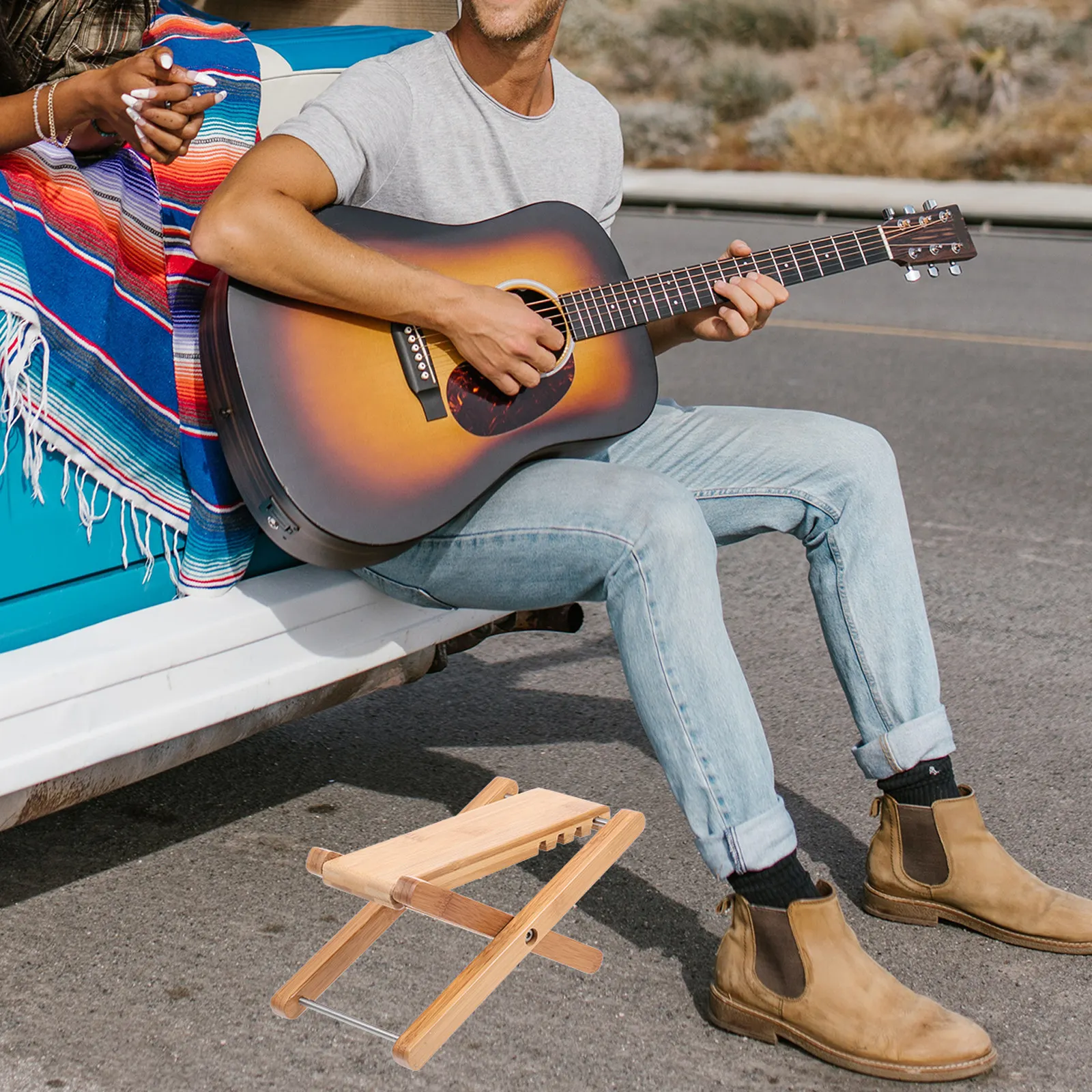 

Бамбуковая подставка для ног для гитары с регулируемой высотой, шестью уровнями регулировки, устойчивой конструкцией, складная, для занятий музыкой