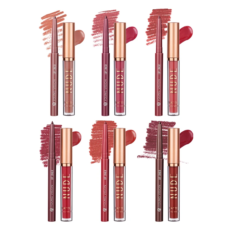 Zestaw 2 sztuk: błyszczyk i konturówka do ust, nieklejący się matowy błyszczyk, konturówka do ust, tworzy wyrafinowany wygląd!