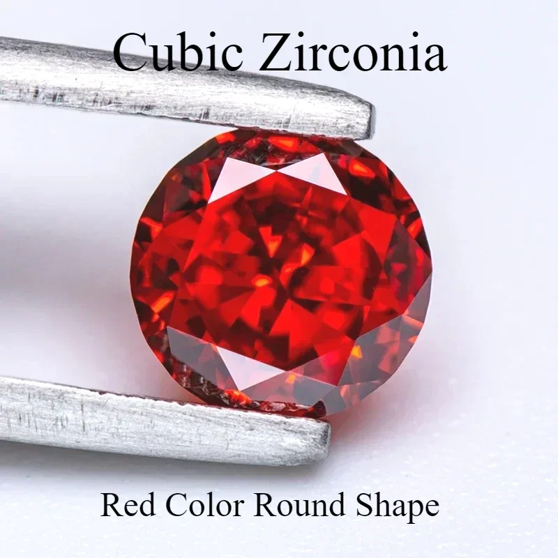 Cubic Zirconia Stone Red Color Round Shape 6A Crushed Ice Cut Synthetic CZ Gemstone For DIY Charms Jewelry Making Materials