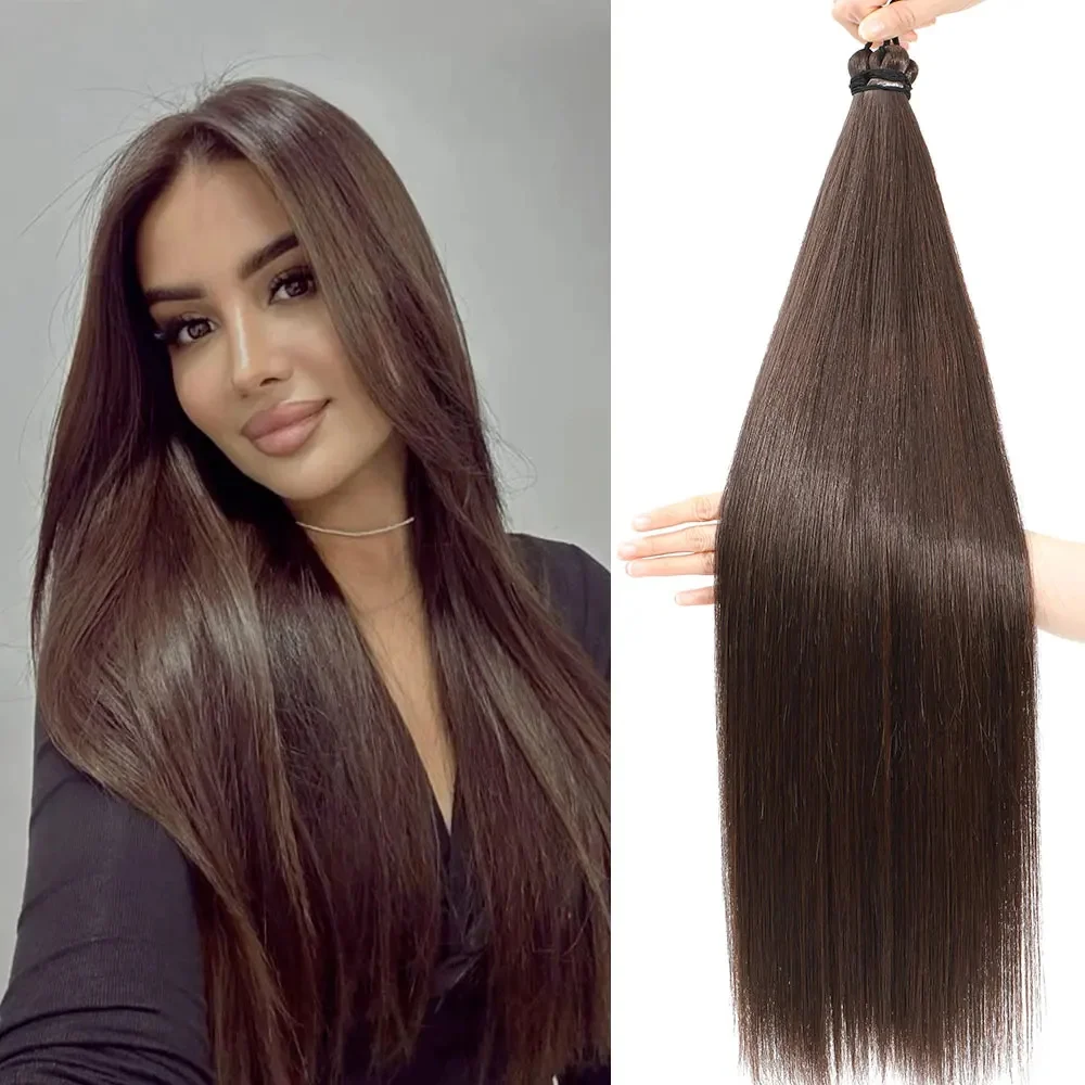 

Ombre Straight Synthetic Hair Crochet Braiding Hair Extension Balayage 300g/Pcs Light Brown 28 Inch Braids Ponytail Hair Bundles