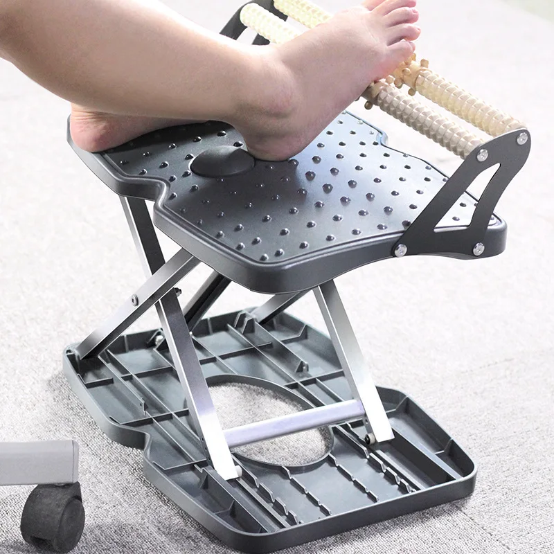 Footstool Height Adjustable Automatic Lifting Massage Foot Rest ABS + Aluminum Alloy Ergonomic Foot Platform Under Desk