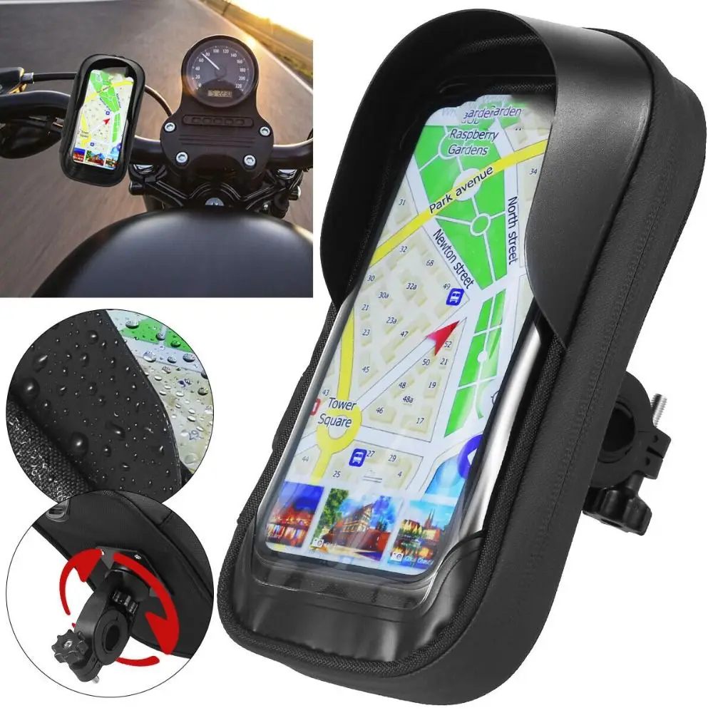 360° Rotatable Bicycle Cell Phone Case Holder Black Double Zipper Bike Phone Mount Bag Waterproof Touch screen