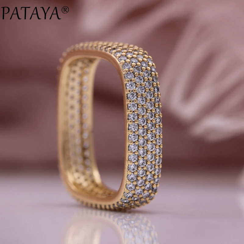 PATAYA New Micro-wax Inlay Natural Zircon Square Women Rings 585 Rose Gold Color Fashion Jewelry Gift Luxury Romantic Rings