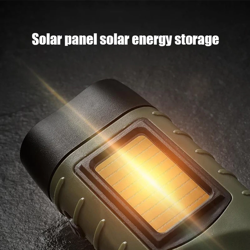 Portable Mini LED Torch Emergency Hand Crank Dynamo Solar Flashlight Outdoor Camping Hiking Light Emergency Rechargeable Lamp