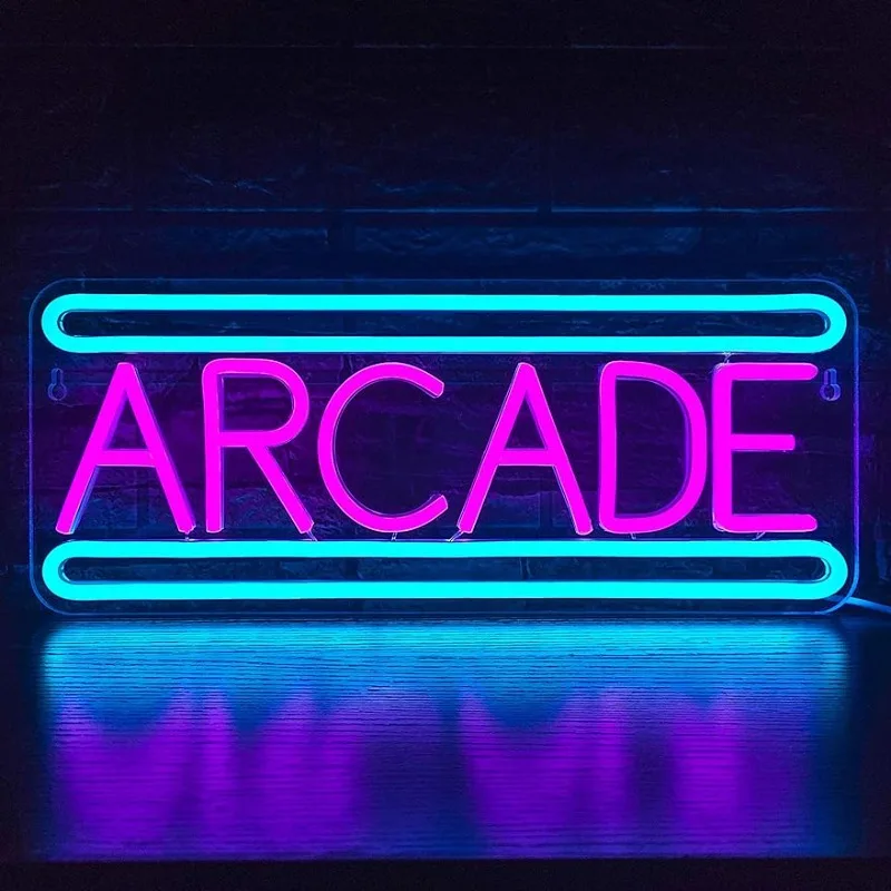 

1 шт. аркадные знаки, неоновые вывески Acrade для декора игровой комнаты, сине-розовые светодиодные неоновые огни для игр, отпуск в деловом игровой комнате
