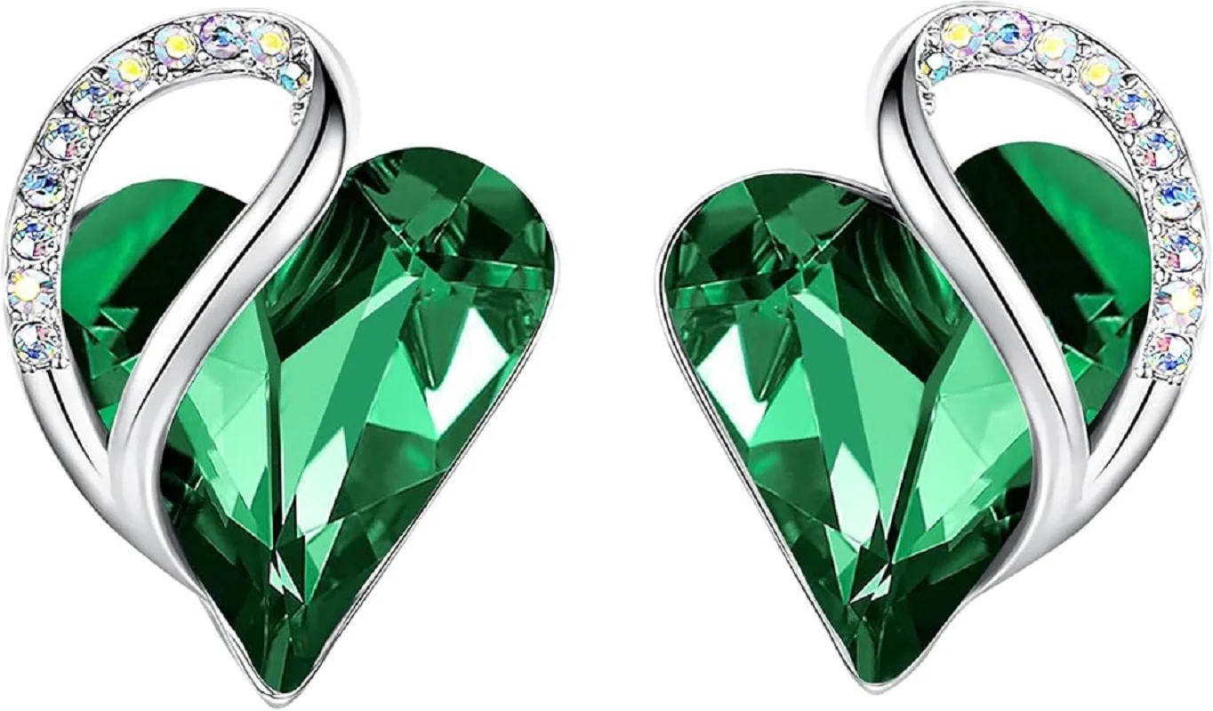 أقراط للنساء هدية عيد الأم للأم على شكل قلب جوهرة الميلاد كريستال أقراط مطلية بالفضة مجوهرات عيد الميلاد