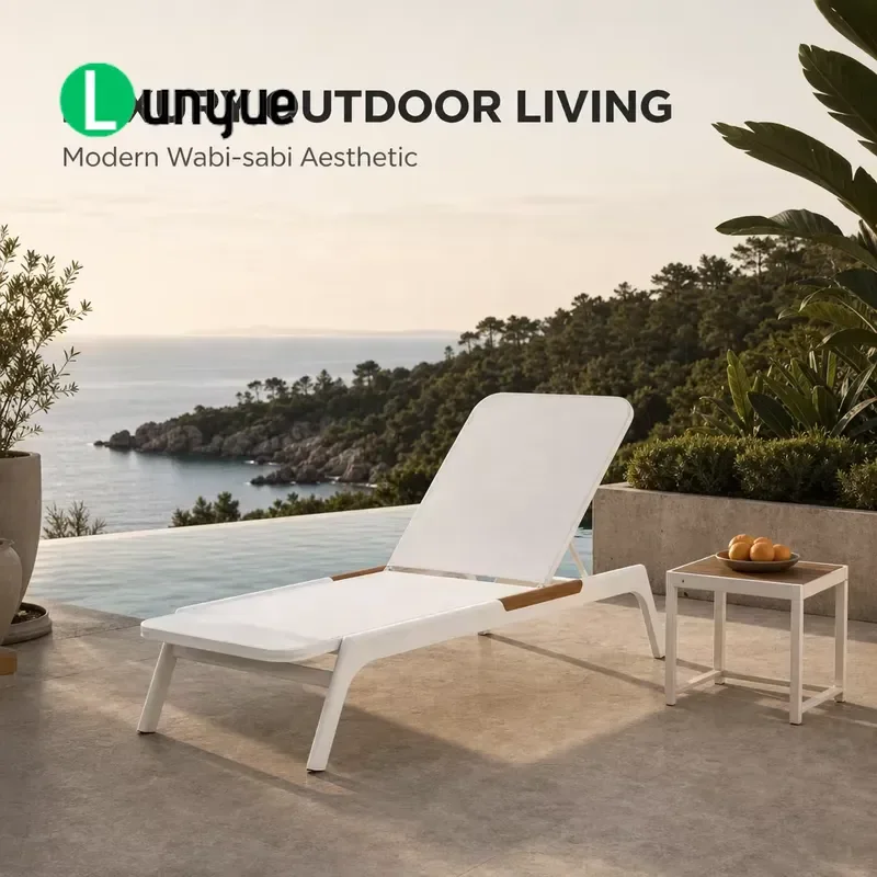 Modern   Luxury Aluminum Lounge Chair Thickened Widened Teak Trim Outdoor Sun Lounger for Poolside Terrace Beach