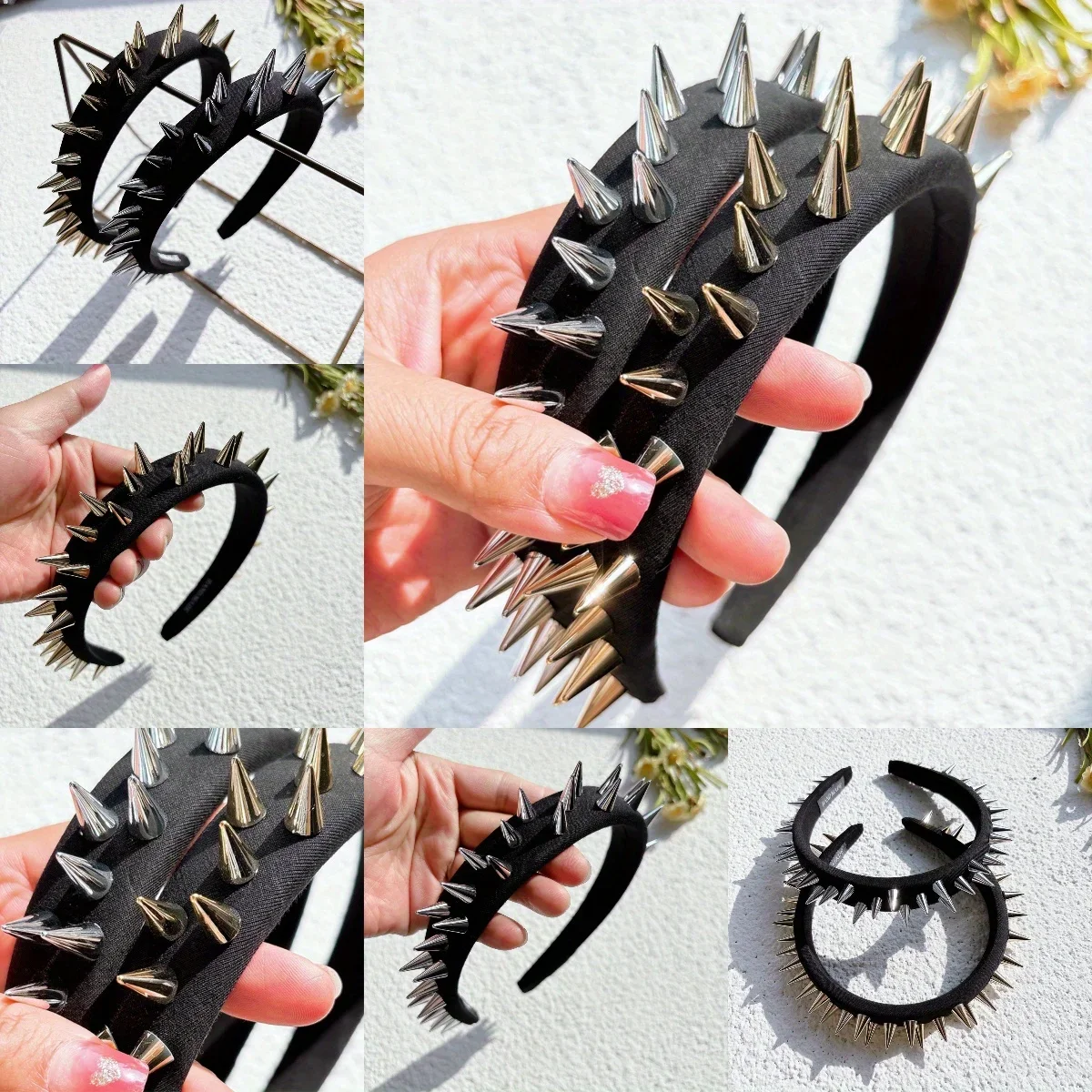 

Повязка на голову с металлическими заклепками в стиле панк для женщин и девочек, модная готическая повязка для волос, головной убор для косплея, серебро, золото, аксессуары для волос