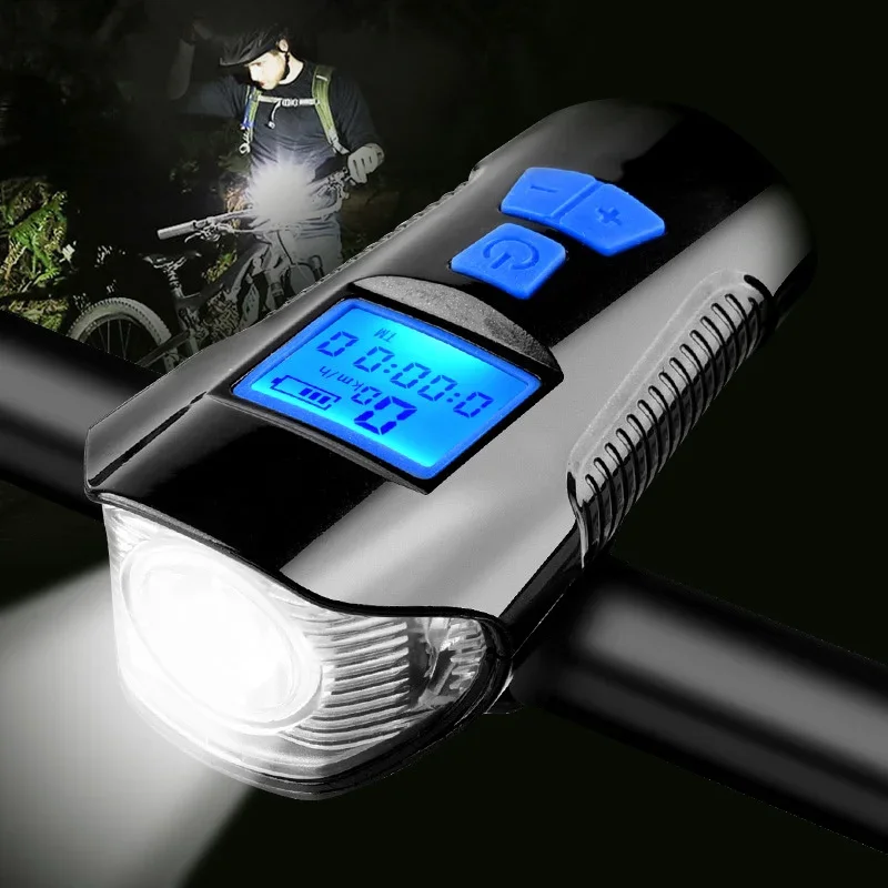 

Waterproof Bike Front Light Bicycle Light USB Rechargeable Flashlight with Bike Computer LCD Speedometer Cycling Head Light Horn