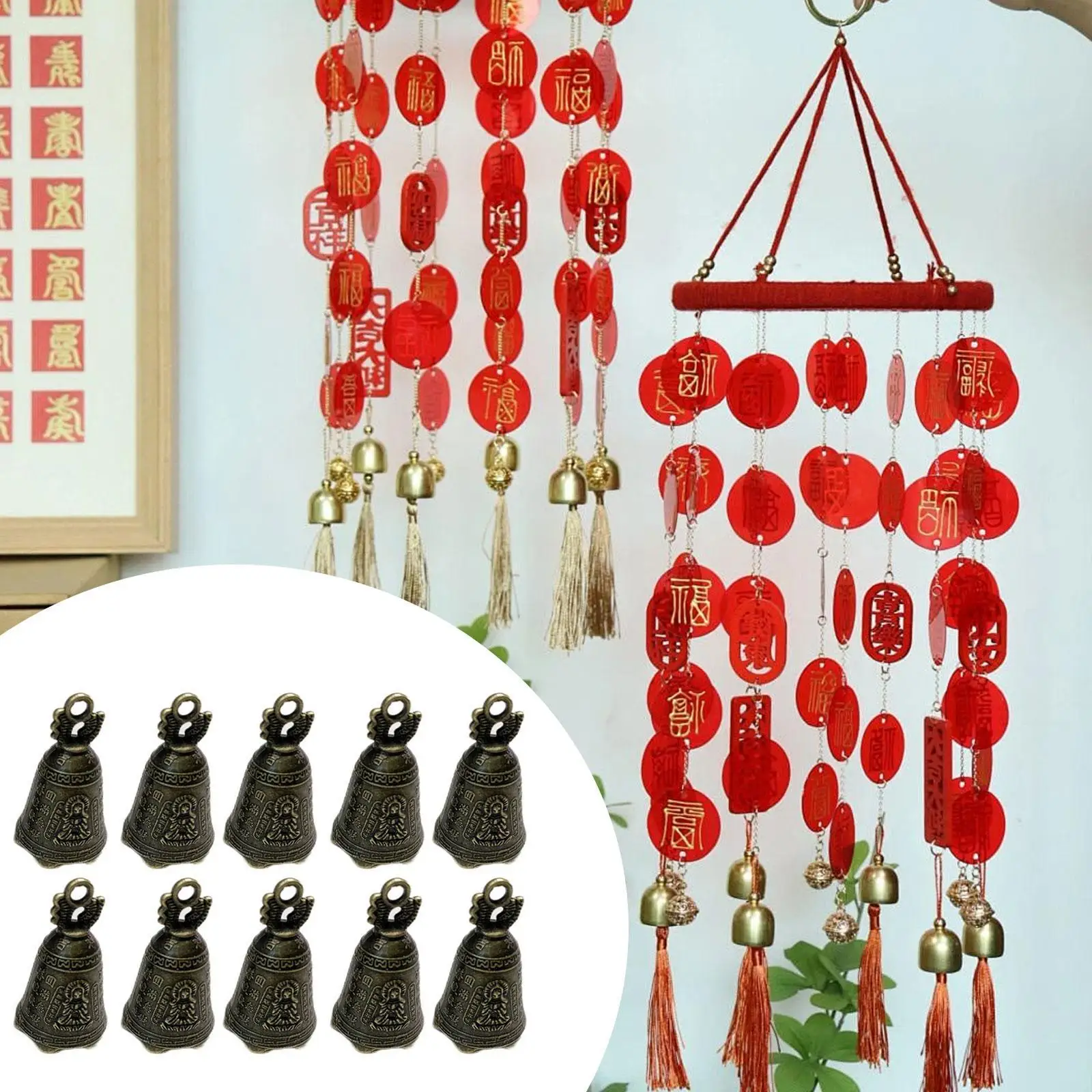 10x جرس برونزي صغير هدية خمر الحرف الصينية الصلاة الحرفية جرس خمر تينكل أجراس DIY بها بنفسك سيارة المنزل قلادة حديقة ديكور