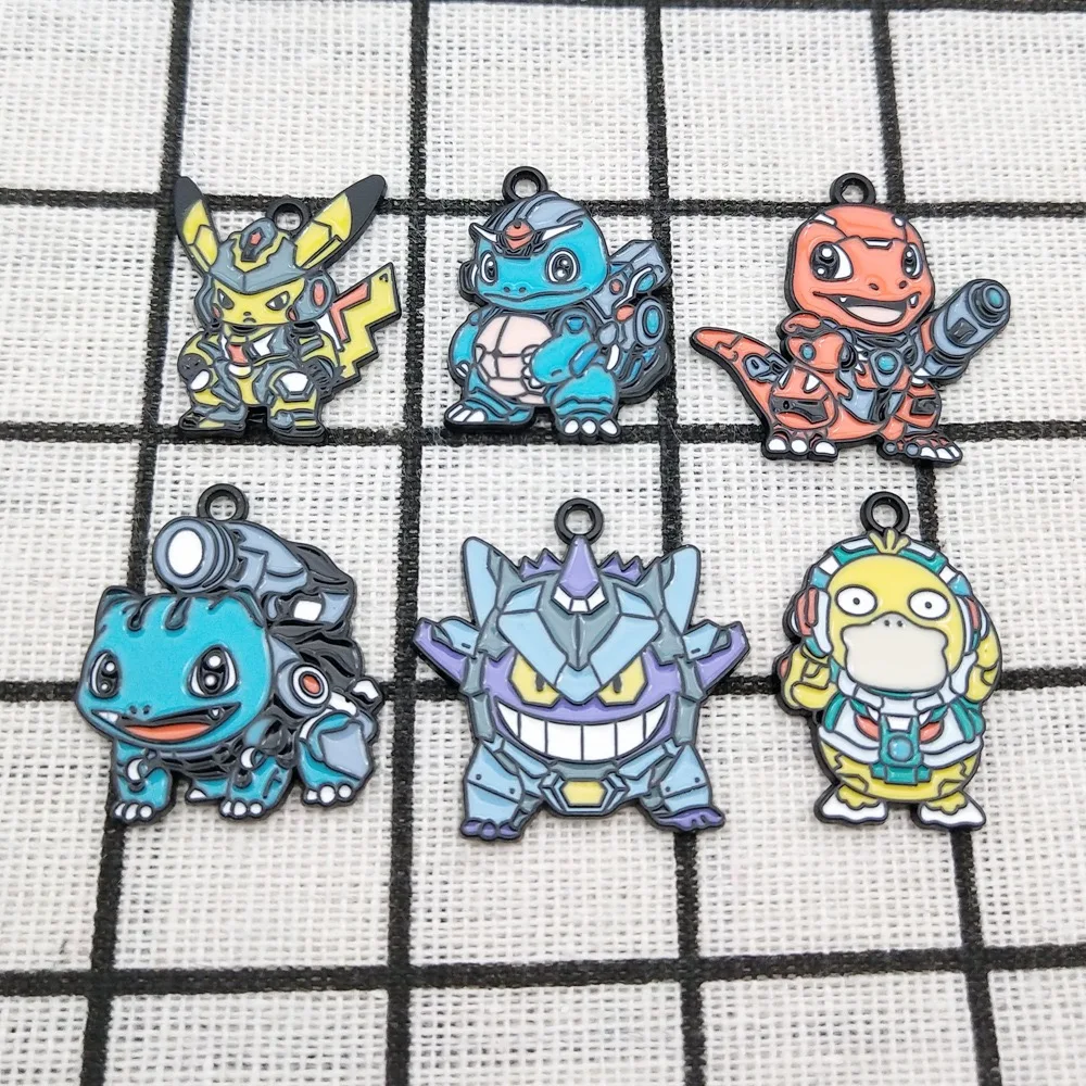 6pcs Pokemon Pikachu Psyduck Cartoon Charms Emaille Legering Metaal Sieraden Maken Accessoires - Ketting Oorbel Sleutelhanger DIY Kit