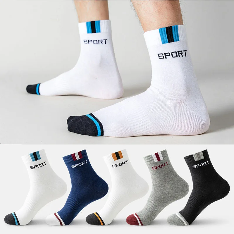 5 Pairs Men's Spring And Autumn High Quality Sports Socks Thin And Breathable Sweat-absorbing Comfortable Black Cotton Socks