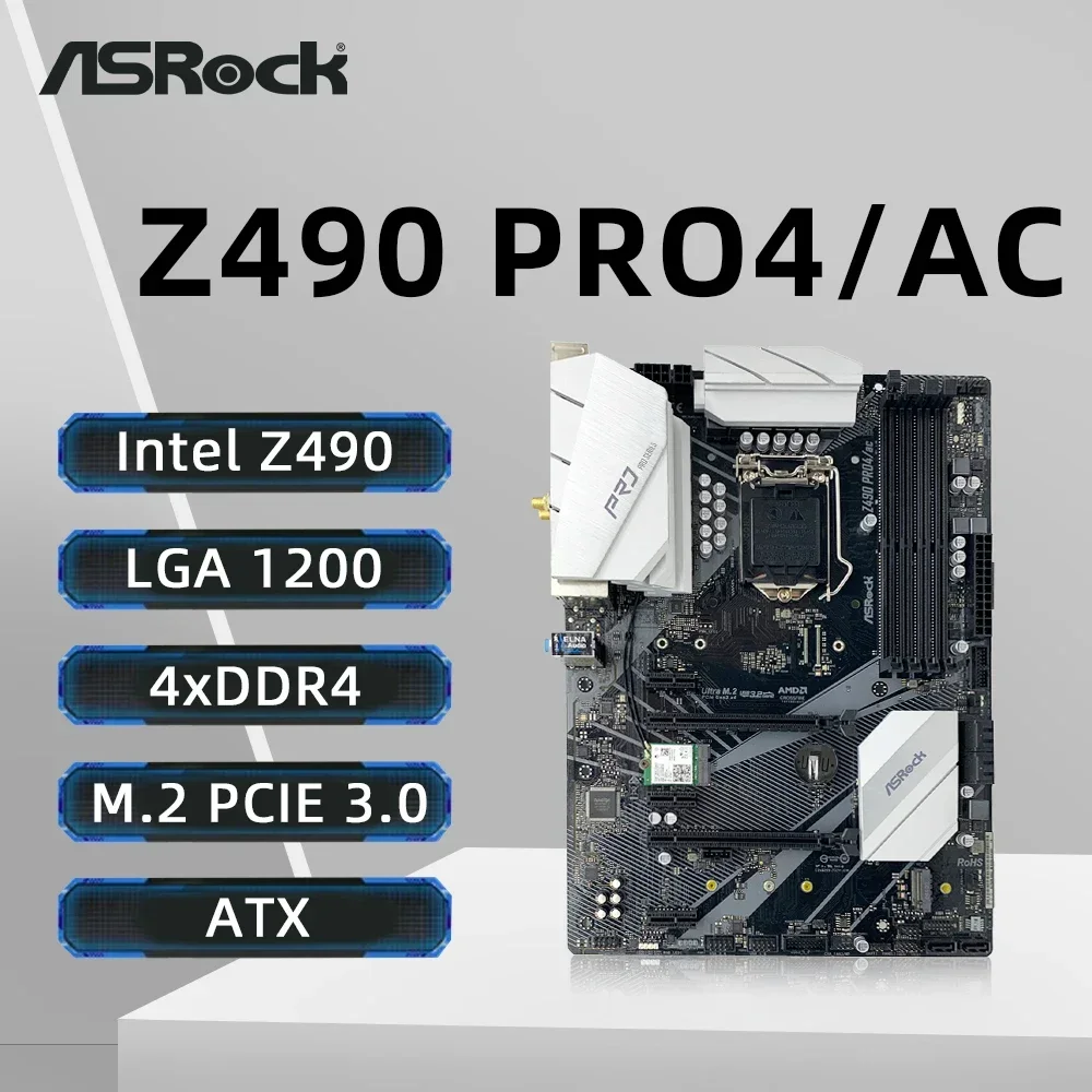

Материнская плата ASRock Z490 PRO4/AC LGA1200 поддерживает основные процессоры Intel 10-го поколения i9-10900K, процессор 4 × DDR4, двухканальный, 128 ГБ PCIe 3.0