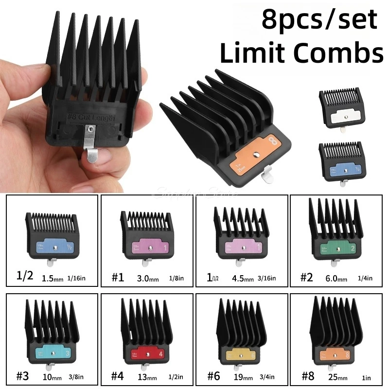 

8pcs/set Limit Comb Guard For Wahl Electric Clipper 1.5mm 3mm 4.5mm 6mm 10mm 13mm 16mm 19mm Barber Shop Cutting Guide Comb Tools