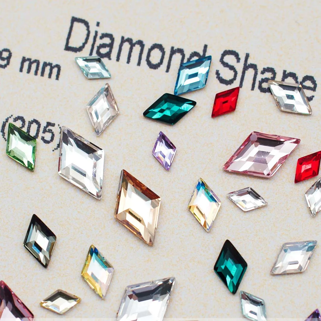 

Высочайшее качество в форме ромба со стразами и кристаллами с плоским дном, блестящие стеклянные стразы для дизайна ногтей, красота, 3D украшения для дизайна ногтей