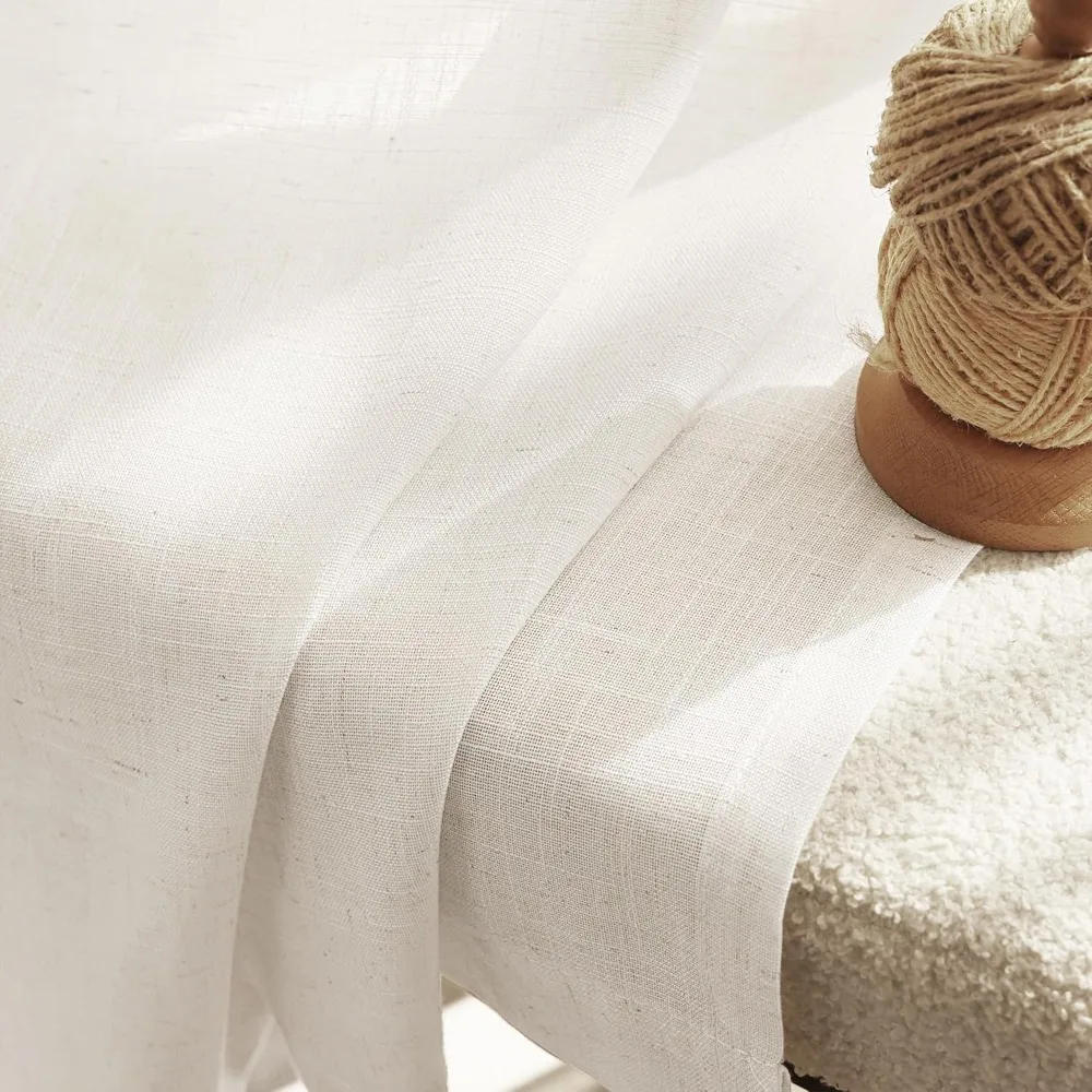 Light Filtering Linen Curtains - 102 Inch Long, 2 Panel Set for Living Room and Home Office, Modern Minimalist Style