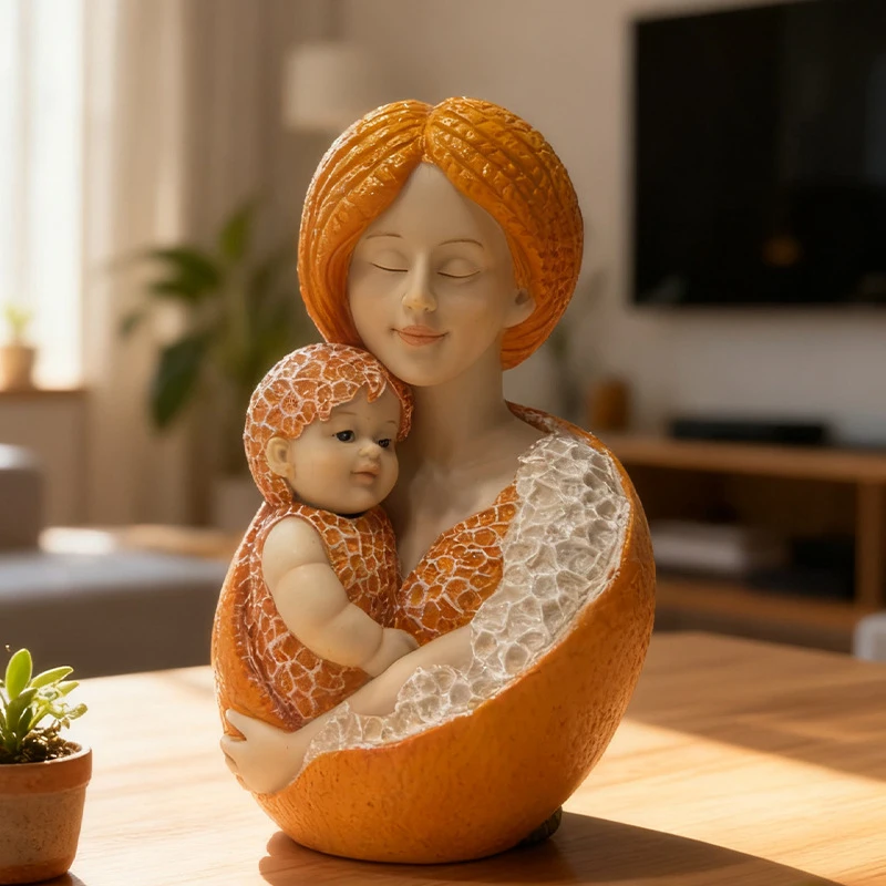 Creative decorative piece in the shape of a fruit, mother and child elf resin craft for home decoration, creating a fairy-tale c