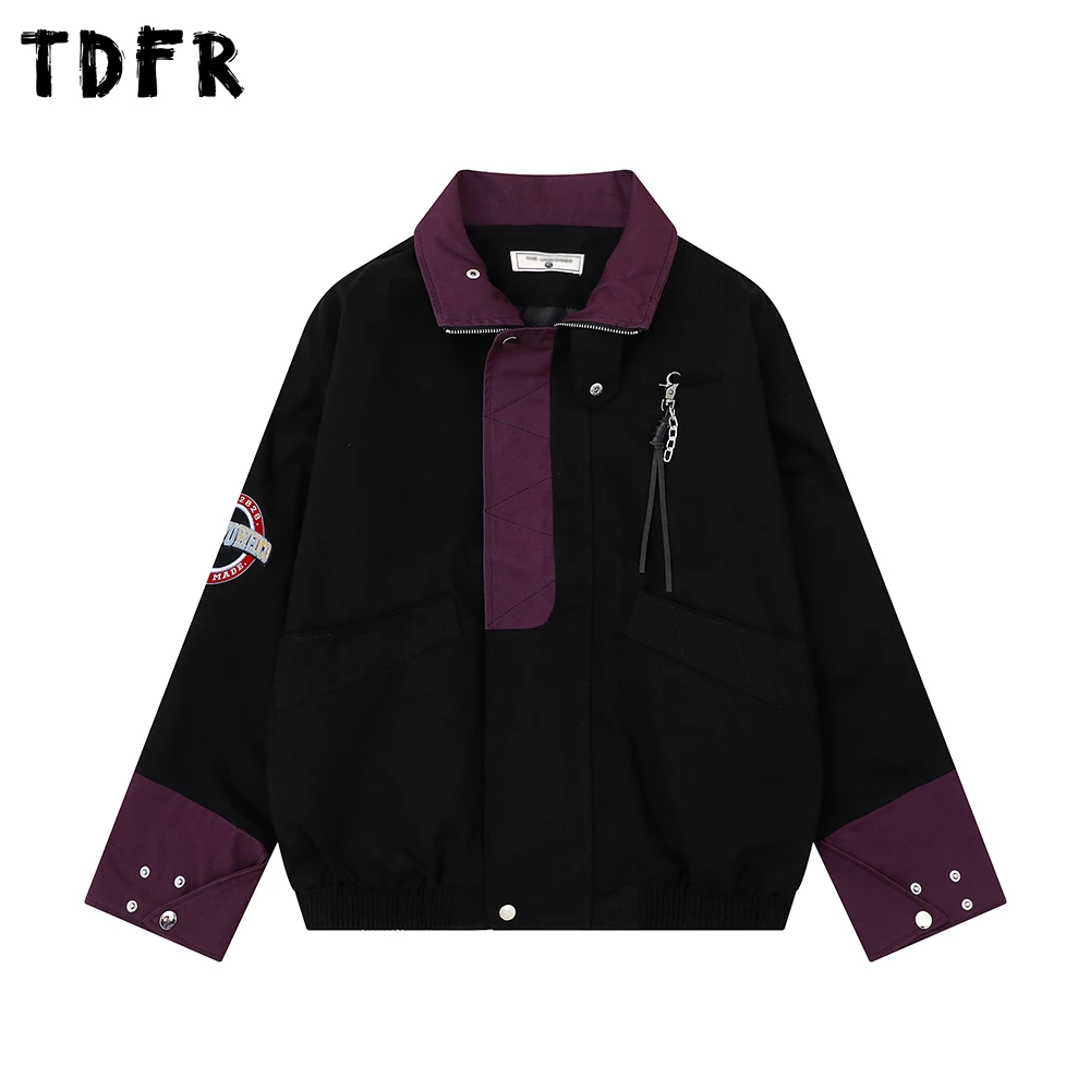 

Patchwork Cargo Jacket Mens Letter Embroidery Retro Autumn Winter Casual Loose Lapel Long Sleeve Outerwear Man