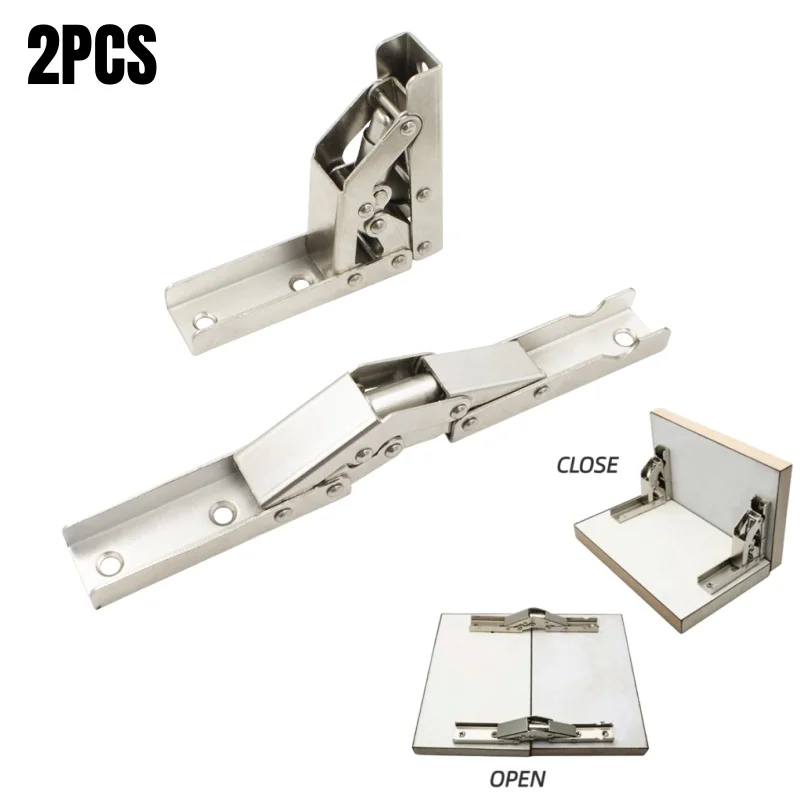 2PCS 90/180 Degree Self-Locking Folding Bracket Steel Cabinet Door Hinges Table Legs Flat Extension Support Bracket Hidden Hinge