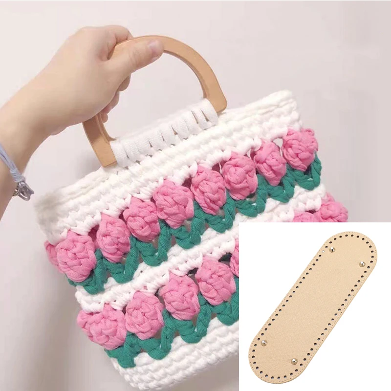 Fondo LARGO DE 29,5x10cm para bolso de cuero PU tejido, Base de bolso de alta calidad con agujeros, remache, accesorios para bolsa de ganchillo